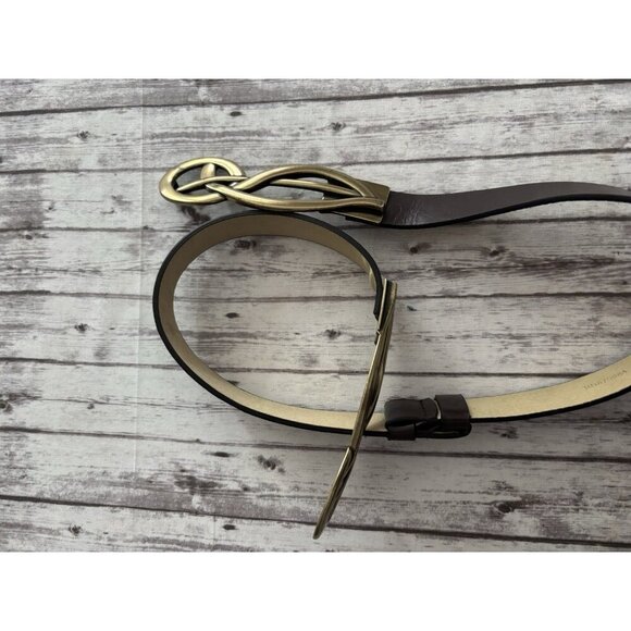 CHICOS Brown Gold Man Made And Leather Belt SZ S/M Rustic Scroll Slouch Belt! - Picture 6 of 12